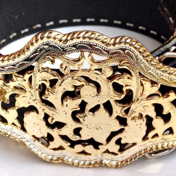 EXPRESS-Black Floral Studded Tooled Leather Belt main image 8